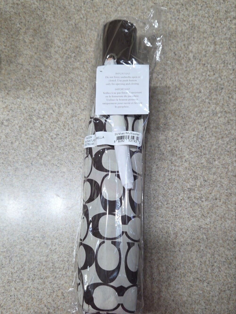 Coach Brown and Cream Signature Print Compact Umbrella